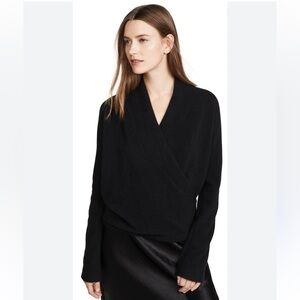 Vince Wrap Front Pullover Cashmere Sweater Black Shawl Criss Cross Wrap - M